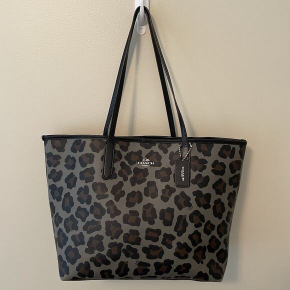 Coach Black and Brown Leopard Print Tote - Picture 1 of 16